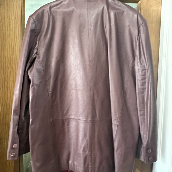 Vintage ETIENNE AIGNER Ox Blood Leather 2 Button Blazer Jacket Pockets Women - Picture 2 of 8
